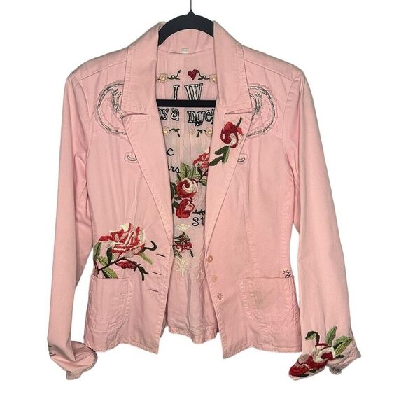 Johnny Was Blazer Jacket Womens M Pink  Floral Roses Embroidered JW Coat Medium - Picture 1 of 16